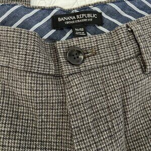 BANANA REPUBLIC Brown Check Pants Vintage Straight Fit Flat Front Hipster Prep